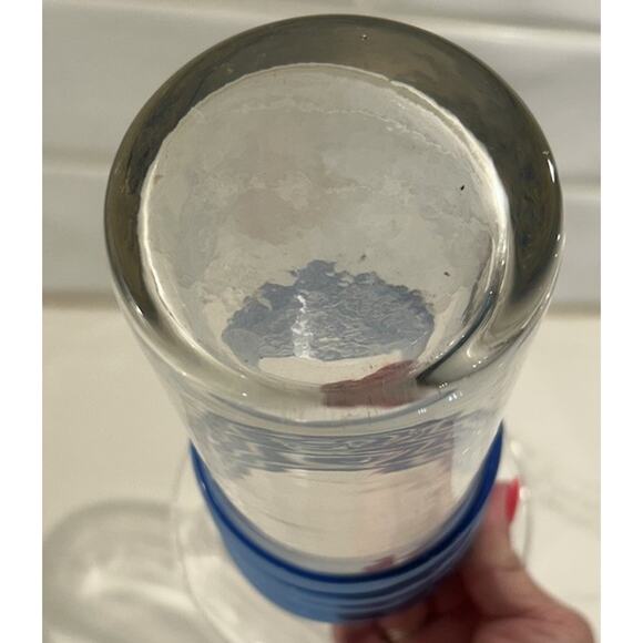 Vintage vase Applied Blue Swirl on Clear Glass Vase 8.75” Art Glass - Picture 9 of 13